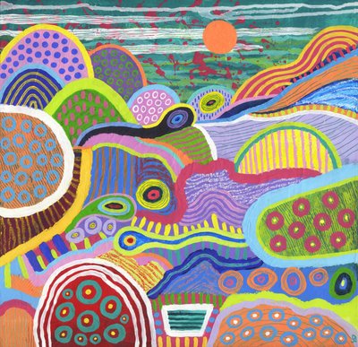 Floating World Valley, 2021 (acrílico y pastel al óleo sobre lienzo) de David Newton