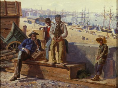 Chicos negros en el muelle, c.1865 de David Norslup