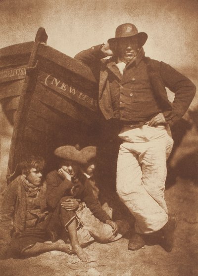 James Linton y tres niños, Newhaven, 1843-1847, impreso c. 1916 de Hill and Adamson