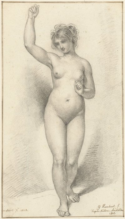 Mujer desnuda de pie, con el brazo derecho levantado de David Pièrre Giottino Humbert de Superville