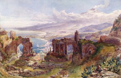 Una vista de Taormina y el Monte Etna, Sicilia de David Powell