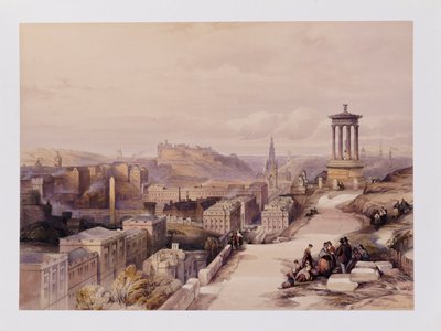 Vista de Edimburgo, de "Escocia delineada en una serie de vistas por J.M.W. Turner, David Roberts, etc.", c.1850 de David Roberts