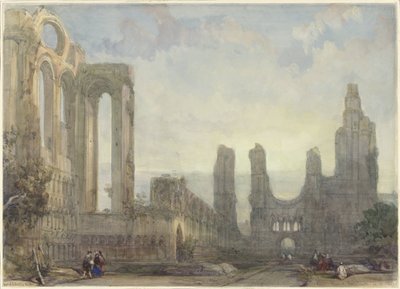Las ruinas de la Abadía de Aberbrothwick al atardecer de David Roberts