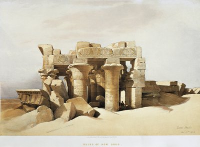 Egipto, Las ruinas del Templo de Kom Ombo dedicadas a Sobek y Horus, grabado de David Roberts