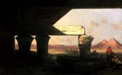 Paisaje egipcio con una vista distante de las pirámides de David Roberts