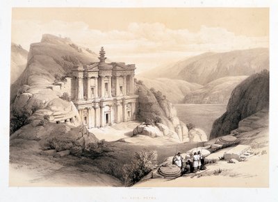 El Deir, Petra, dibujo hecho el 08/03/1839 en "La Tierra Santa", Londres-1849 de David Roberts