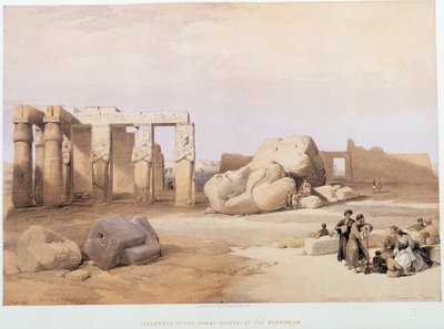Fragmentos de los grandes Colosos, en el Memnonium, en "La Tierra Santa", Londres 1849 de David Roberts