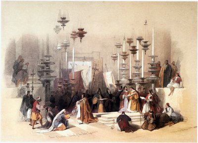 En Tierra Santa: Jerusalén, Iglesia del Santo Sepulcro, Piedra de la Unción ... de David Roberts