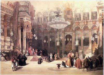 En Tierra Santa: Jerusalén, Iglesia del Santo Sepulcro, capilla greco-ortodoxa (grabado) de David Roberts