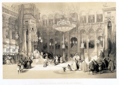 Interior de la Iglesia del Santo Sepulcro, dibujo hecho el 11/04/1839 en “La Tierra Santa”, Londres 1849 de David Roberts