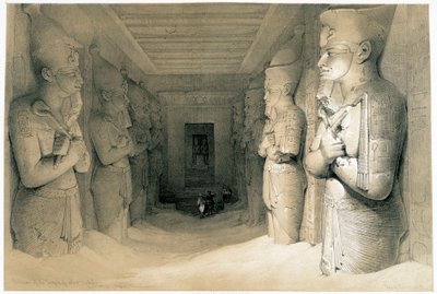 Interior del Templo de Abu Simbel, dibujo hecho el 09/11/1836 en "La Tierra Santa", Londres 1849 de David Roberts