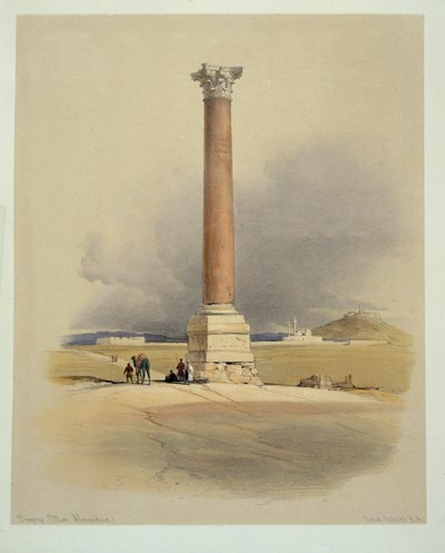 Columna de Pompeyo en Alejandría (acuarela) de David Roberts