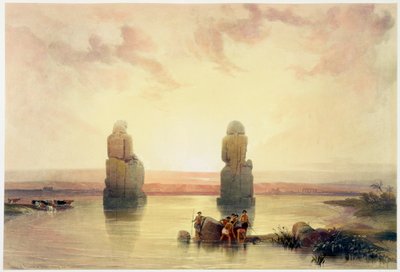 Los colosos de Memnón, en Tebas, durante la inundación, Egipto de David Roberts