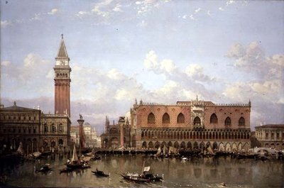 El Palacio Ducal, Venecia, desde el Bacino di San Marco de David Roberts