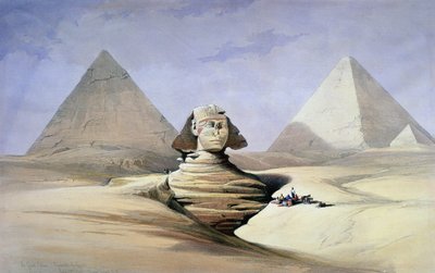 La Gran Esfinge y las Pirámides de Gizeh" (acuarela) de David Roberts
