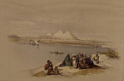 Las pirámides de Giza desde el Nilo, de "Egypt and Nubia", Vol.1 (litografía) de David Roberts