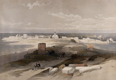 La antigua ciudad de Tiro, vista desde el istmo. Litografía coloreada de Louis Haghe, basada en una obra de David Roberts, 1843. de David Roberts
