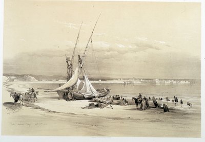 Vista de la ciudad de Tiro (Tiro) en Líbano, dibujo realizado el 27/04/1839 en “La Tierra Santa”, Londres 1849 de David Roberts