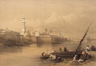 Vista en el Nilo, ferry a Giza, de "Egipto y Nubia", Vol.3 de David Roberts