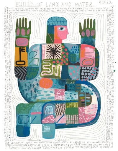 Bodies Of Land And Water, 2023 (acrílico y lápiz sobre papel) de David Shillinglaw