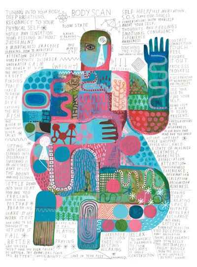 Body Scan, 2023 (acrílico y lápiz sobre papel) de David Shillinglaw