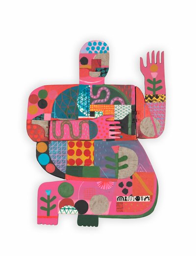 Hot Mess / Unhinged 2A, 2023 (pintura mixta y collage sobre ensamblaje de madera con bisagras) de David Shillinglaw