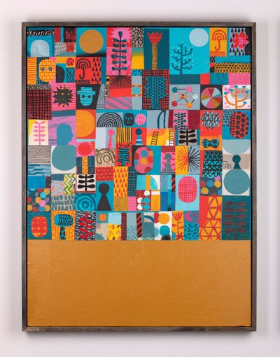 The Overwhelming Om, 2020 (pintura y collage sobre lienzo) de David Shillinglaw