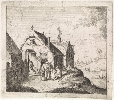 Tres hombres hablando en una casa. de David Teniers (II)