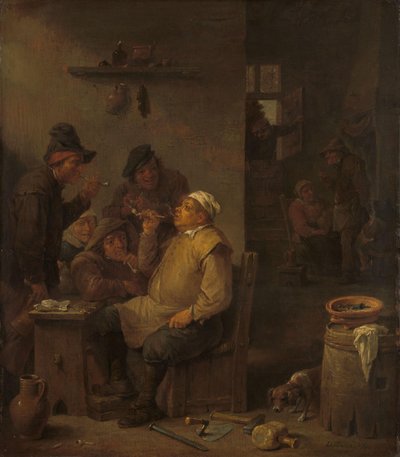 Masón fumando con compañeros en una taberna de David Teniers (II)