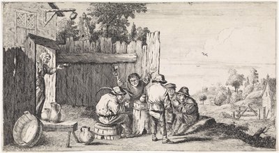 Cinco granjeros alrededor de una tonelada Escenas de género al aire libre (título de serie) de David Teniers (II)