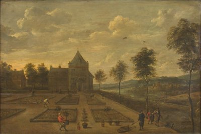 Un jardín frente a una casa de campo de David Teniers II