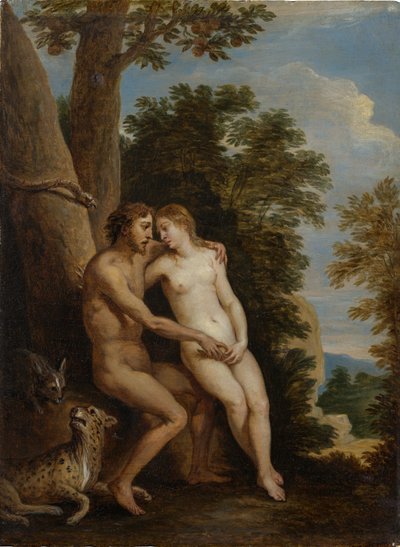 Adán y Eva en el paraíso, 1650s de David Teniers the Younger