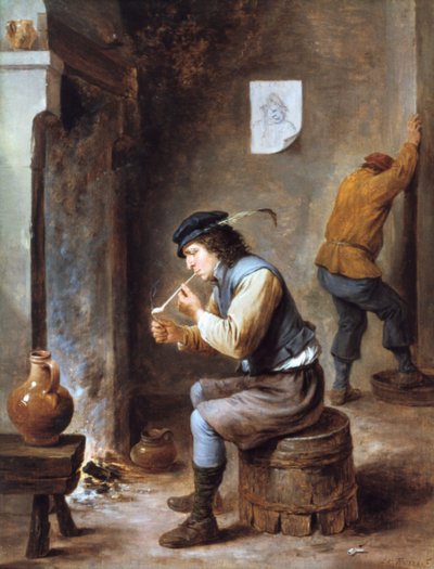 Fumador frente a un fuego, siglo XVII de David Teniers the Younger