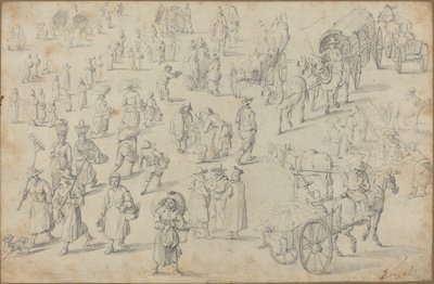 Estudios de figuras de mercado de David Teniers the Younger