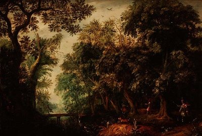 Una cacería de ciervos en un bosque de David Vinckboons