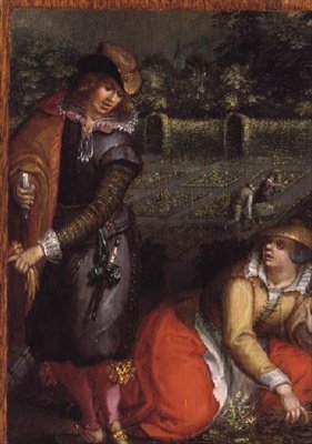 Un caballero elegante y una mujer en un jardín de David Vinckboons