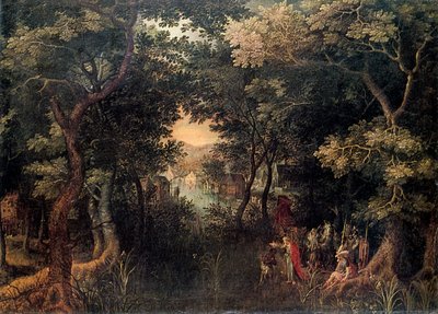 Paisaje con el Apóstol Felipe Bautizando al Eunuco, 1590-1632 de David Vinckboons
