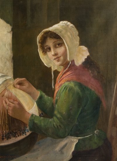 Joven haciendo encaje, finales del siglo XIX-principios del siglo XX de David W. Haddon
