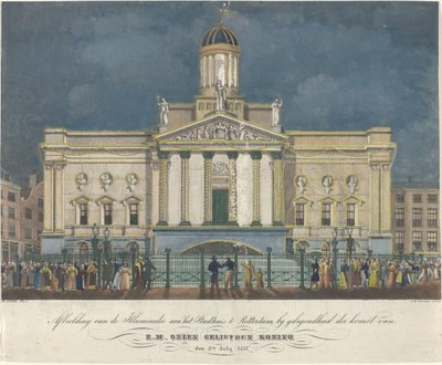 Imagen de los Illuminati del Ayuntamiento de Rotterdam, con motivo de la llegada de S.M. nuestro amado rey el 3 de julio de 1837 (título sobre objeto) de David Welle