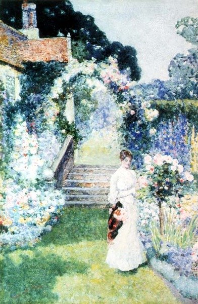 Cuidando las rosas en un jardín de Cheshire de David Woodlock