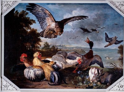 Pájaros asustados por un águila de David de Koninck
