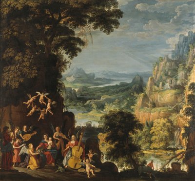 Paisaje con la huida a Egipto, c.1610-40 de David Teniers the Elder