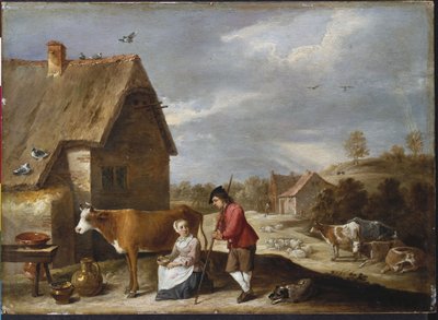 Una lechera y un pastor fuera de una cabaña, finales de la década de 1640 de David Teniers the Younger