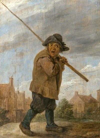 Un campesino llevando un palo de David Teniers the Younger