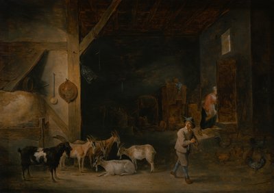 Granero con cabras y un niño tocando la flauta, c.1640-45 de David Teniers the Younger