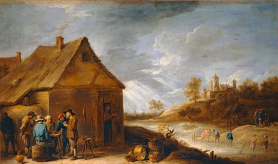 Cabaret cerca de un río con pescadores de red ... de David the Younger Teniers
