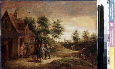 Frente a la taberna (Antes de la Taberna). Pintura de David Teniers el joven (1610-1690). Óleo sobre madera de David Teniers the Younger