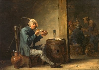 Campesino fumando en un interior de David Teniers the Younger