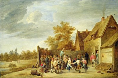 Campesinos Bailando Fuera de una Taberna de David Teniers the Younger