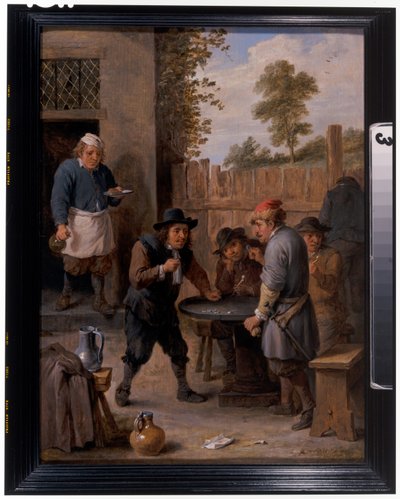 Campesinos jugando a los dados fuera de una posada de David the Younger Teniers